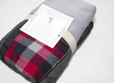 Pottery Barn Kids Gray Red Plaid Patch work Square Euro Pillow Cover Sham New