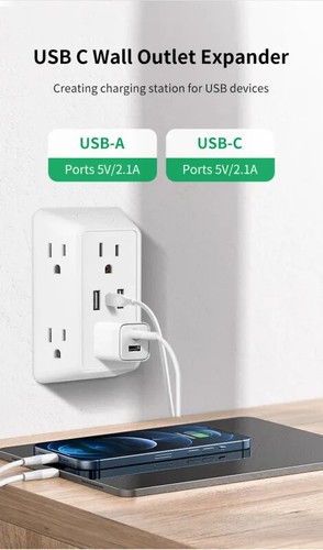 Regleta 9 en 1 con 2 enchufes USB, 1 enchufe tipo C y 6 enchufes de CA Enchufe d - Picture 10 of 24
