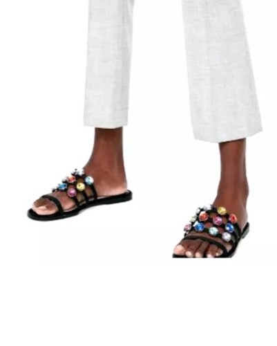 ZARA MULTICOLOR CHRYSTALS SLIDES SANDALS Shoes Size 38