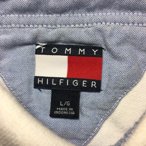 VTG Tommy Hilfiger Men's Size L White Blue Color Logo Flag Polo Shirt Gr2 - Picture 3 of 9