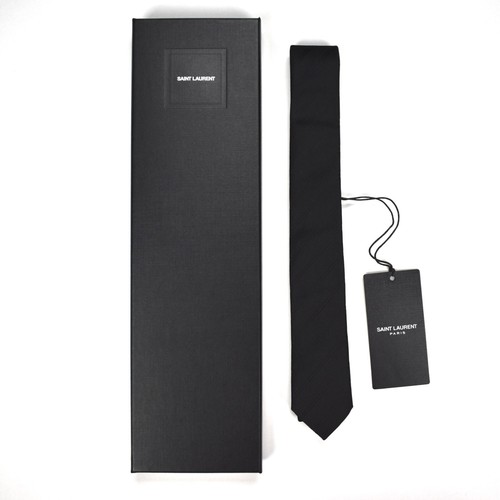 NWT $250 Saint Laurent Paris Black 100% Silk Tonal Striped Skinny Tie AUTHENTIC - Picture 2 of 9