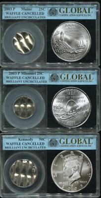 50c KENNEDY HALF DOLLAR MINT CANCELLED ERROR US COIN IN GLOBAL HOLDER