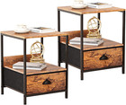 Set of 2 Brown Nightstand, End Table, Industrial Side Sofa Table, Bedroom
