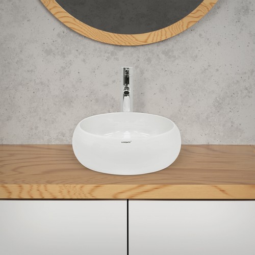 Lavabo de cerámica con juego de drenaje lavabo accesorio lavabo Ø 350x120 mm - Imagen 3 de 9