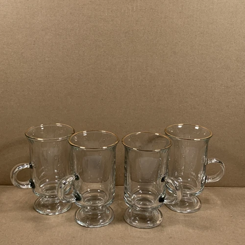 4 Anchor Hocking Irish Coffee Glass Cups Pedestal Clear C Handle 5.75” x 3” 6 Oz