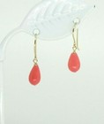 14k Yellow Gold Pink Coral Teardrop Drop Dangle Earrings — photo 1