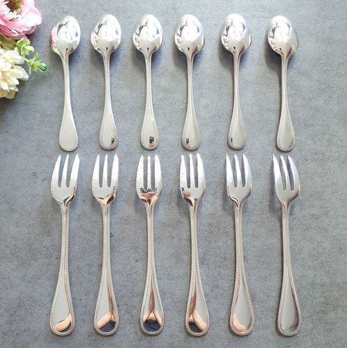 Christofle Perles 12pcs Silverplate Flatware Cake Fork Coffee Spoon Excellent - Picture 10 of 20