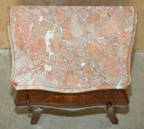FINE PAIR OF ANTIQUE 1880 ITALIAN MARBLE TOP BOMBE NIGHTSTAND SIDE TABLE CHEST - Picture 15 of 24