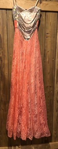 La Femme Lachs Spitze ALine einfarbig Strass Brust/Rückenträger Abendkleid 00/XXS - Bild 11 von 17