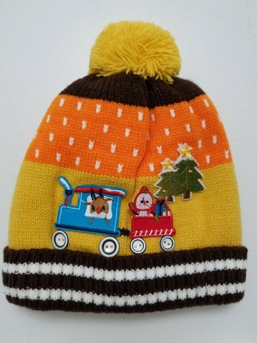 Kids Yellow Pompom Christmas Knitted Fleece Winter Ski Beanie Hat Neck Warmer - Picture 4 of 6