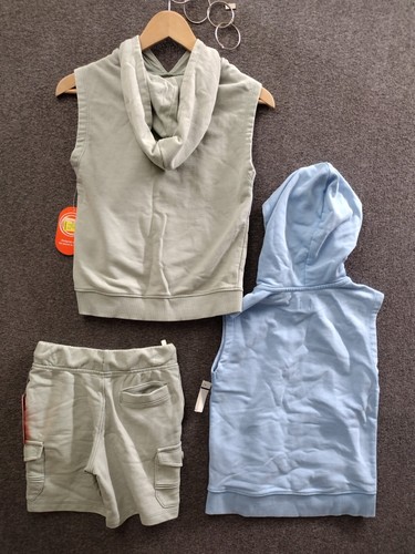 Wonder Nation Boys 3-Pck 2 Sleeveless Hoodies + Terry Cargo Shorts S 6-7 - Picture 2 of 10