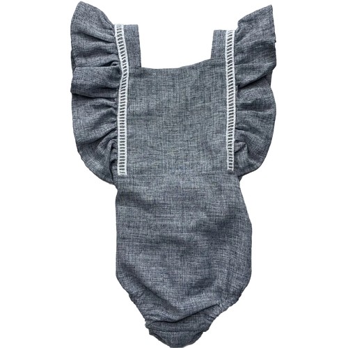 Baby Girl Gray Ruffle Sleeve Cotton Blend Romper Bodysuit; Size 6-9 Months