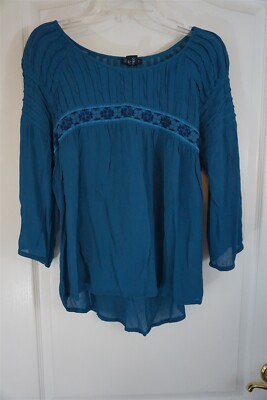 Lucky Brand Womens Peasant Top Sheer Embroidered Pleated
