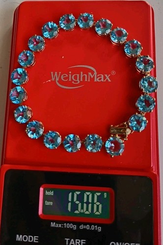 20 Brazalete Tenis Redondo Topacio Azul Oro Amarillo 10K Sólido Joyería Fina 7.5" 15 g - Imagen 13 de 14