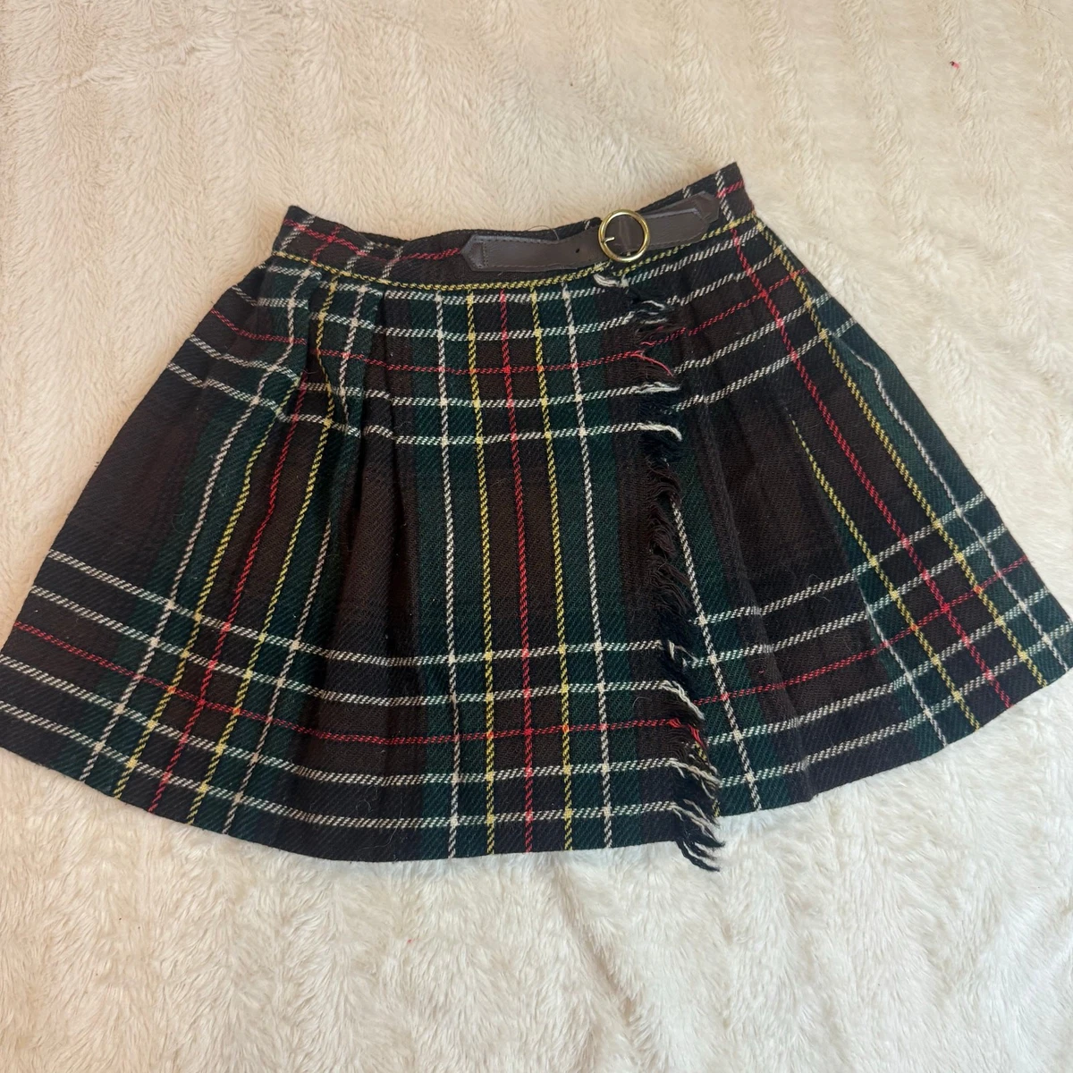 Tenue Écossaise Vintage FIONA McDONALD - Poncho Et Jupe Plaid Rouge Taille 12 Jeunes - Très Bon État