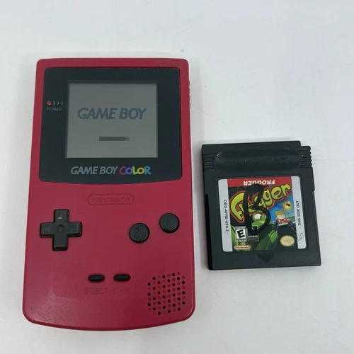 Nintendo Game Boy Color CGB-001 Red Console w/ Frogger Game - Tested Works!