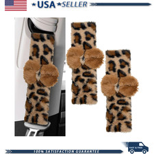 2 Pcs Leopard Print Car Seat Belt Cover Pads Bow Tie Soft Plush Shoulder Protec