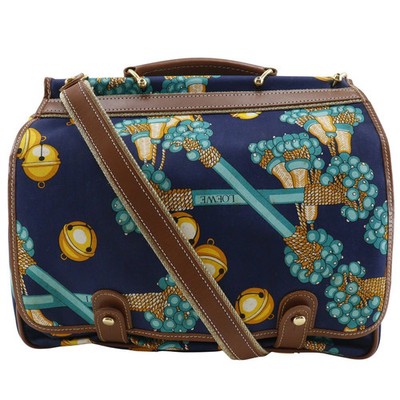 LOEWE Collection Line Shoulder Bag Canvas Navy Blue Women's #NB2334