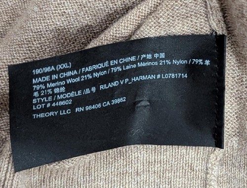 $285 Mens THEORY "Riland" Wool Blend V-neck Sweater Light Brown 2XL - Picture 5 of 6