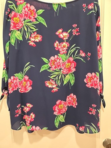 Talbots Navy Floral Boat-Neck 3/4 Sleeves Tunic Plus-size 2X - Picture 11 of 16