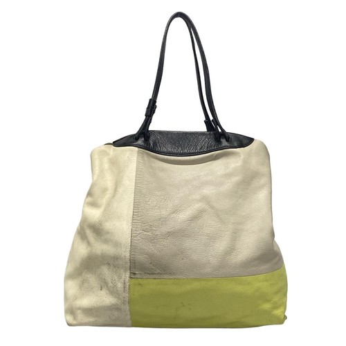 Auth FURLA - Beige Gray-Beige Yellow Leather Tote Bag - Picture 3 of 11