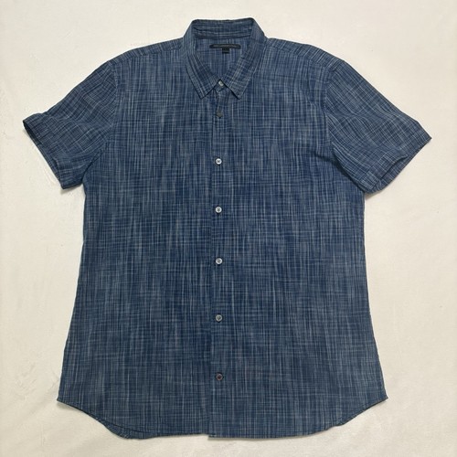 John Varvatos Shirt Mens Button Up Front Sz Large Blue Short Sleeve Navy - Picture 4 of 8