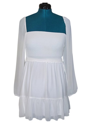 Aritzia Wilfred Tempest Smocked Chiffon Babydoll Fairy Core Dress Size M Ivory - Picture 2 of 7