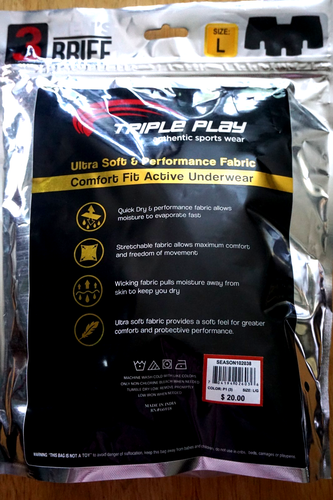 TRIPLE PLAY 3 PACK SPORTS PERFORMANCE MEN'S BLACK BRIEFS/SIZE LARGE/NEW - Picture 2 of 2