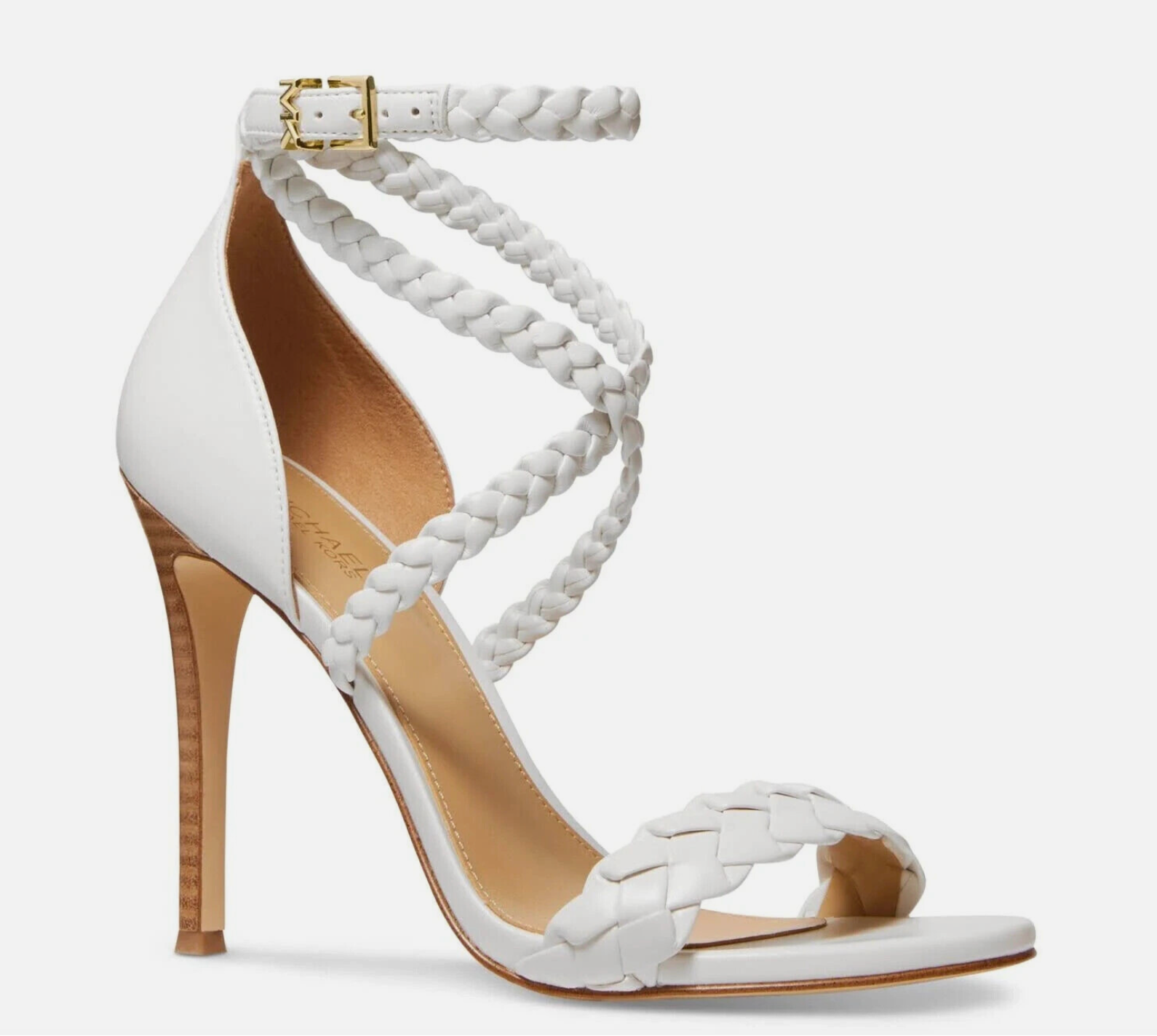 "MICHAEL MICHAEL KORS \"Astrid\" White Braided Faux Leather Heeled Sandal Size: 11M"