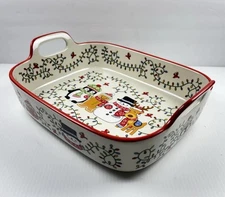 Temptations Winter Whimsy Baker Casserole 1 quart 8.5x7.25 Handles Handcrafted