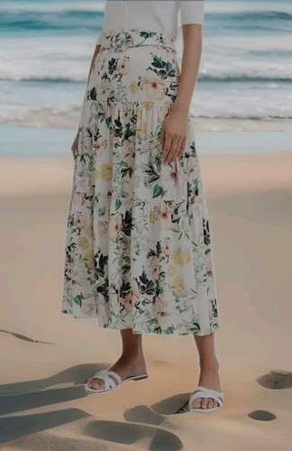 WITCHERY sz XS 8 PRINTED Midi TIERED SKIRT Romantic Floral Print High Waist #E