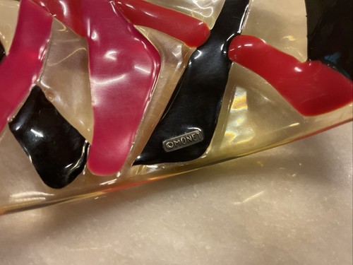 Bracciale Vintage Monet Lucite Trasparente Grosso Anni 80 Ingiallito - Foto 5 di 11
