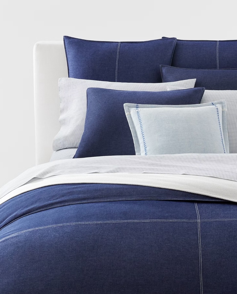 NIP Ralph Lauren FLYNN Dark Blue Cotton Denim 3pc Comforter