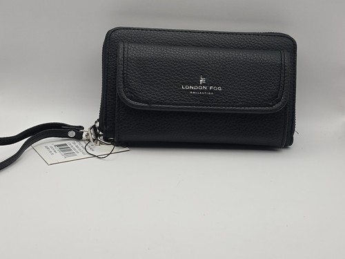NWT London Fog Fiona Pebble Long Zip Around & Front Flap Wristlet Wallet Black - Picture 12 of 12