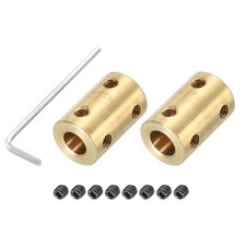 Shaft Coupler L22xD14 7mm to 8mm Brass w Screw,Wrench Gold 2Pcs