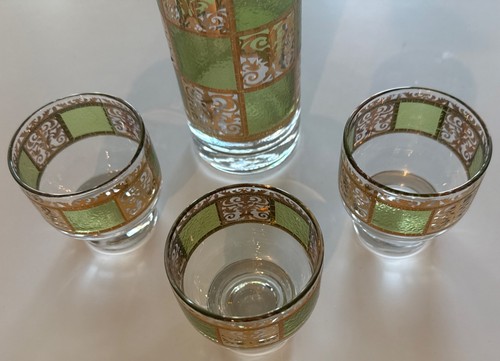 MCM Martini CULVER Prado 22k Gold Green Cocktail Mixer Pitcher &Glasses 4 Pc Set - Picture 11 of 21