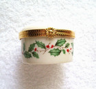 Lenox Porcelain Holly Leaves & Berries Hinged Trinket Box