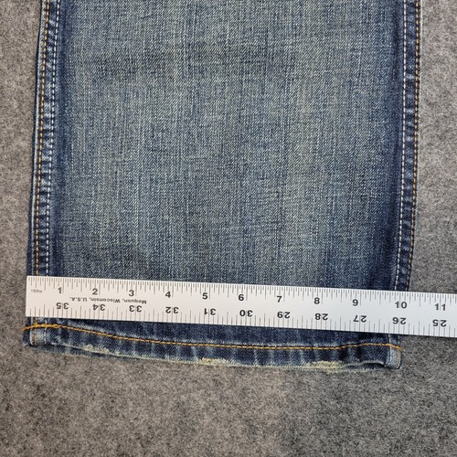 Arizona Jeans Mens 34x30 Blue Denim Belted Waist Casual Low Rise Bootcut Leg - Picture 11 of 13
