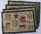 Set of 4 Tapestry Placemats Coffee Lovers Mugs Cappuccino Latte Kitchen Table 