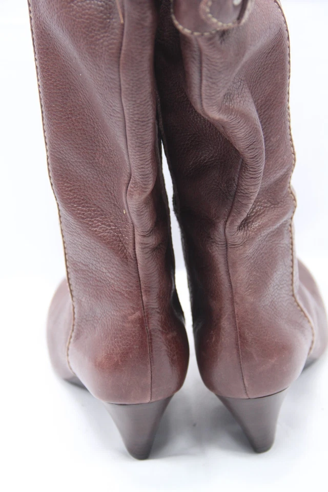 Fossil Maddox Boots Womens 7.5 Buckle Wedge Tall Zip Brown Pebble Grain Leather - Image 4 of 4