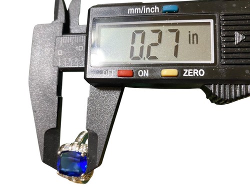 Anillo de cóctel de imitación de zafiro y diamantes de imitación transparentes pavimentados talla 8 tono plateado para mujer - Imagen 15 de 17