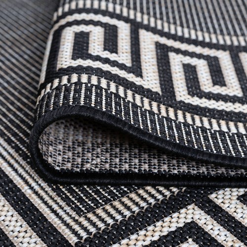 Exo Coastal Border Indoor/Outdoor Area Rug Black/Cream 5'3'' Round - Picture 2 of 5