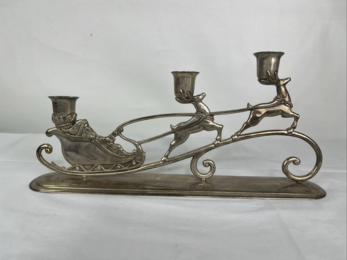 Vintage International Silver Co versilberter Weihnachtsschlitten Kerzenhalter - Bild 2 von 8