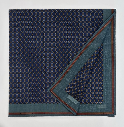 NWT Handkerchief Man Christian Dior Geometric Blue GreenPocket Square Cotton 18” - Picture 3 of 5