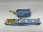 The Foggy Dog Daisy Embroidered Dog Collar Medium Blue + Poop/Waste Bag holder