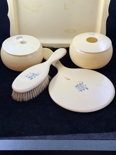 Vintage French Ivory Celluloid 7 PC Lot Vanity Set Dresser Set “M” Monogram - Picture 2 of 7