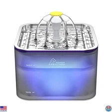 Stainless Steel Cat Water Fountain - 101oz/3L with LED Light for Cats & Dogs