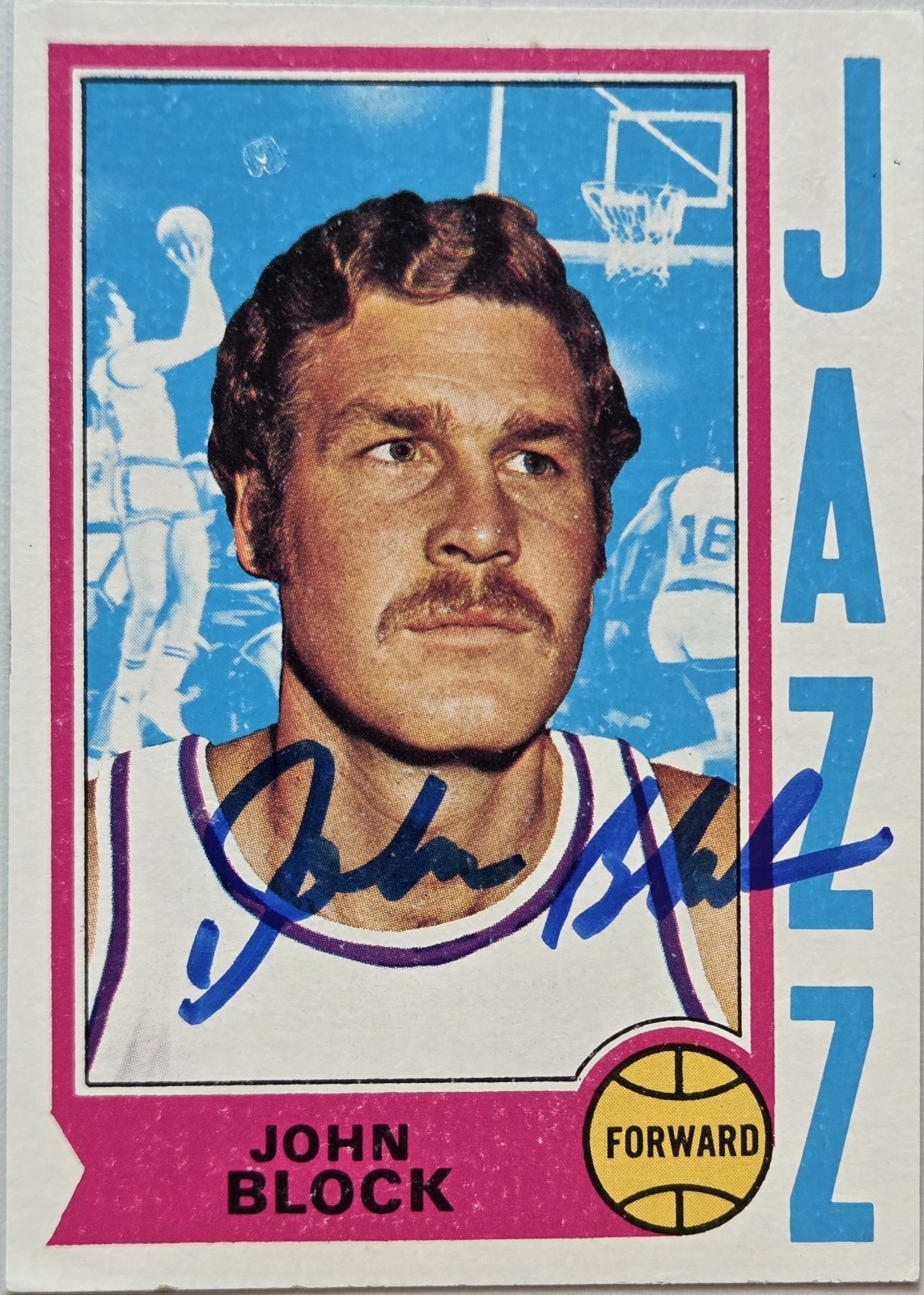 1974-75 TOPPS John Block Auto Card #168 Jazz Vintage Basketball Signed NBA 