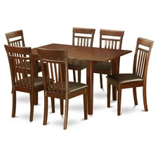 East West Furniture Picasso 7-piece Dining Set with Leather Seat in Mahogany