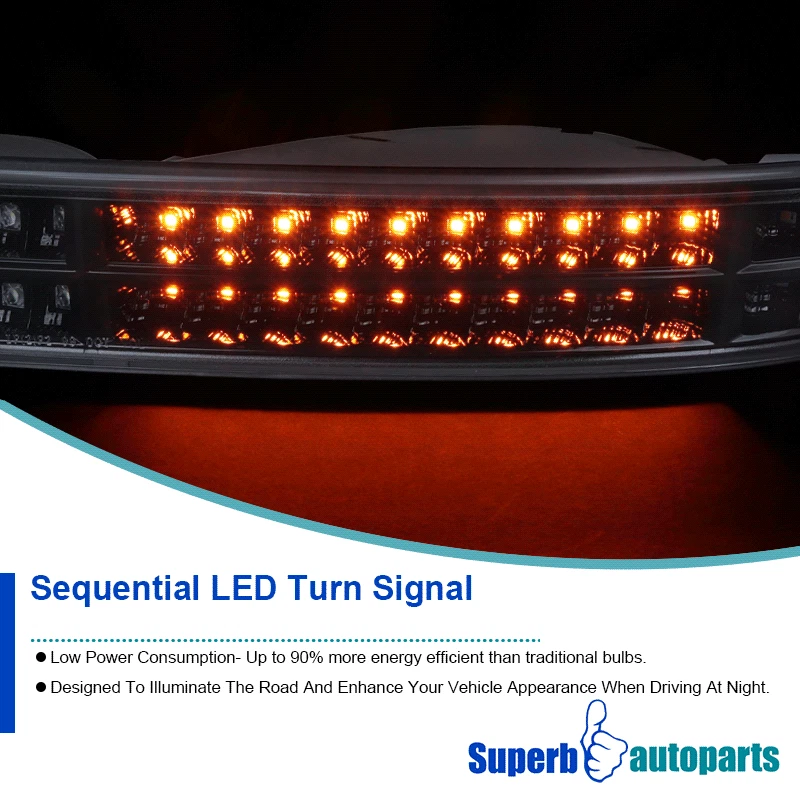 Fits 1999-2006 GMC Sierra Yukon Glossy Black LED Sequential Signal Bumper Lights - Image 4 of 4